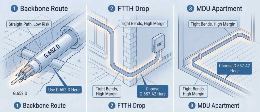 g.652d vs g.657a2 optical fiber application